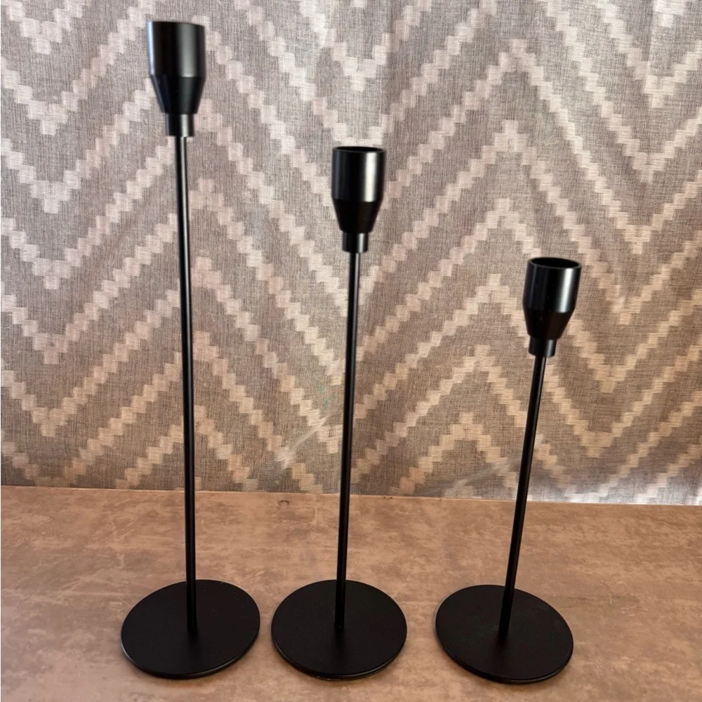 Black Metal Tapered Candle Holders Set of 3 - Sleek Modern Home Accent